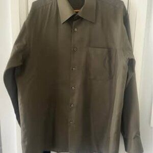 Men Long Sleeve Army Green Button Up Casual Button Down Shirt Size L-XL
